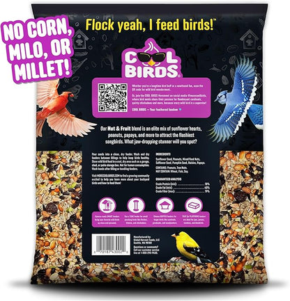Nut & Fruit Wild Bird Seed – 10 lb. Gourmet Bird Food with Sunflower Hearts, Peanuts, Tree Nuts & Real Fruit – No Corn, Milo or Millet Bird Seed for Outside Feeders