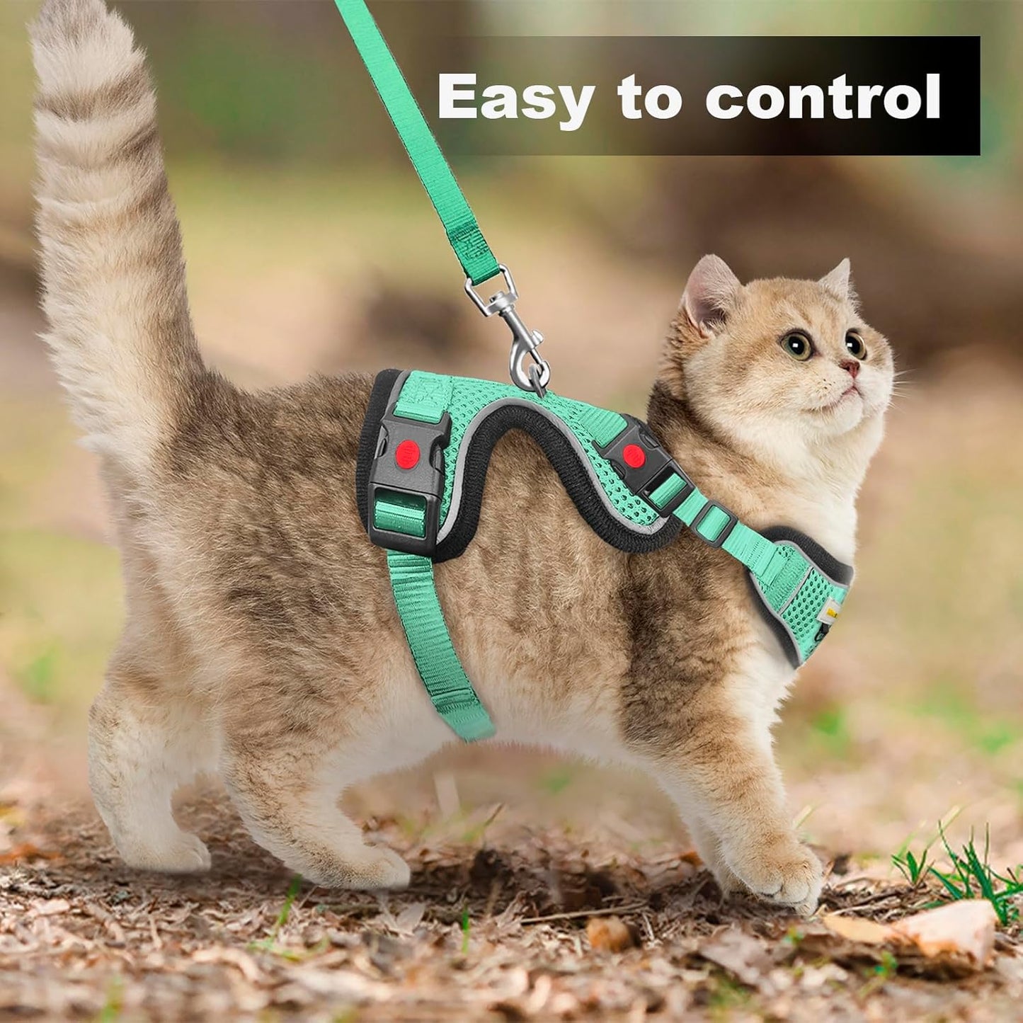 Cat Harness and Leash for Walking, Retractable Cat Harnesses and Leash Set Escape Proof, Breathable Soft Kitten Small Large Harness for Travel Training and Walking, Green, S