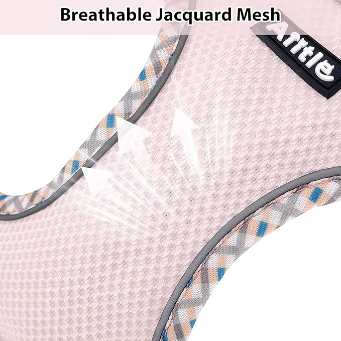 AIITLE Small Dog Harness - Breathable Double-Layer Jacquard No-Choke Vest, Durable Anti-Tear Fabric with Reflective Trim - Perfect for Running, Parties, Daily Walks (Blue-Pink, XS)