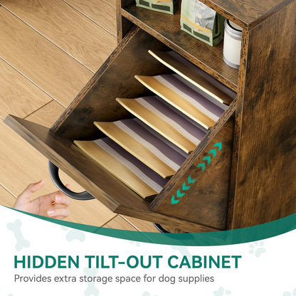 YITAHOME Dog Feeding Station with Storage, Dog Food Cabinet with 2 Feeder Bowls, Pull Out Elevated Dogs Bowl, Rustic Brown