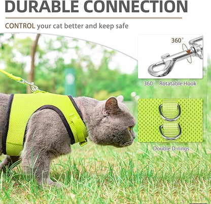 PUPTECK Soft Mesh Cat Vest Harness and Leash Set Puppy Padded Pet Harnesses Escape Proof for Cats Small Dogs Rabbits Bunny, Fluorescent Green XL