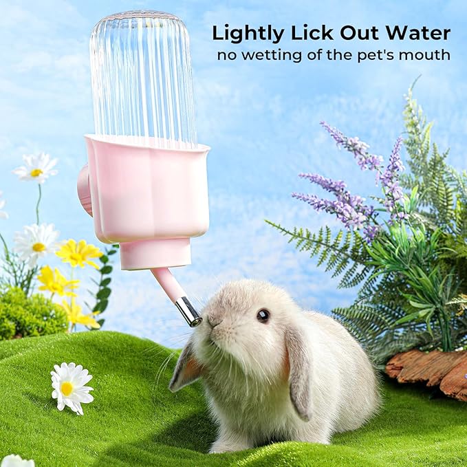 Pet Water Bottle for Cage Crate - 17oz No Drip BPA Free Water Dispenser for Small Animal Rabbit Guinea Pig Chinchilla Ferret Squirrel Hedgehog - Pink