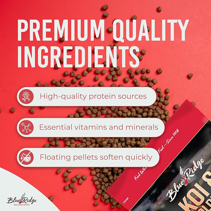 Blue Ridge Koi Fish Food 2lb - Koi Food Mini Growth Formula, Goldfish Food, Premium Fish Food for Ponds, Ponds Fish Food, Floating Pond Pellets