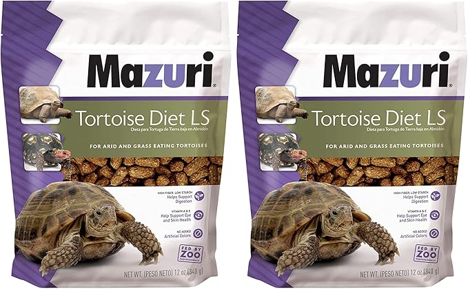 Mazuri Low Starch Tortoise Diet, for African Spurred/Sulcata, Desert, Egyptian, Galapagos, Gopher, Greek, Leopard, Pancake, Radiated or Yellow-Footed Tortoise, 12 oz (Pack of 2)