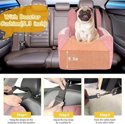 Dog Car Seat for Small/Medium Dogs, Memory Foam Dog Booster Seat, Travel Safety Per Car Seat with Washable Removable Cover, Storage Pockets for Dogs up to 35 lbs (Pink, Small)