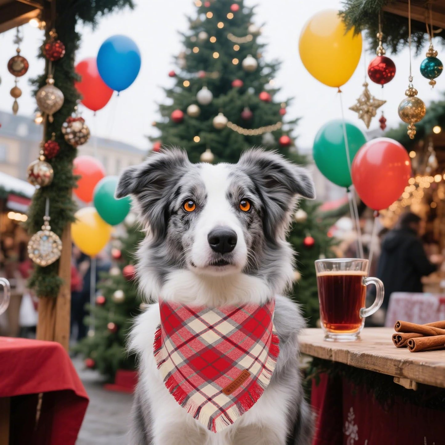 ADOGGYGO Christmas Dog Bandanas with Tassels, Stylish Plaid Xmas Scarf Bib, Soft Cotton Fabric, Red Plaid Christmas Bandanas for Medium Large Dogs (Large)
