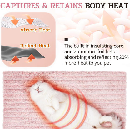 NWK Pack of 4 Fluffy Self Warming Cat Mat, Cat Blanket, Thermal Dog Mat, Washable, Non-Slip Bottom for Sofa & Crate & Kennel & Car Seat (Blush Pink, Small (19'' X 15'' X 0.7''))