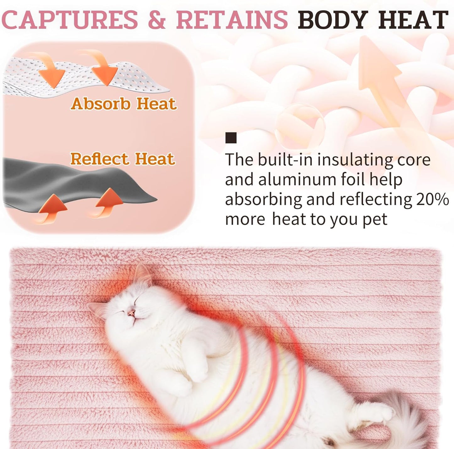 NWK Pack of 4 Fluffy Self Warming Cat Mat, Cat Blanket, Thermal Dog Mat, Washable, Non-Slip Bottom for Sofa & Crate & Kennel & Car Seat (Blush Pink, Large (34'' X 22'' X 0.7''))