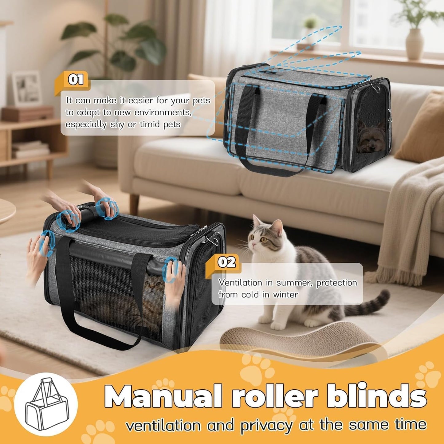 YUDODO 2 Packs 25 lbs Lightproof Soft Sided Pet Carrier for Large Cat & Small Dog Airline Approved Travel Puppy Carriers with Side Pockets & Reflective Mesh, Foldable Portable for Car Grey Green+Grey