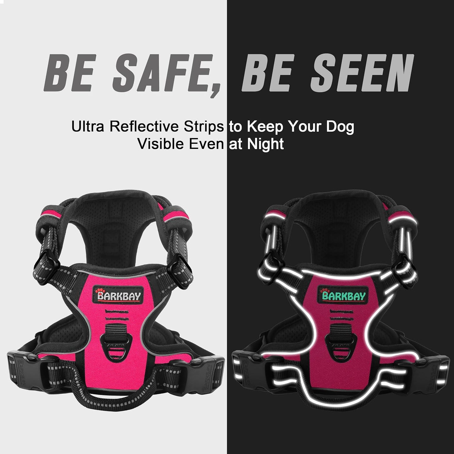 BARKBAY No Pull Dog Harness Front Clip Heavy Duty Reflective Easy Control Handle for Large Dog Walking(Pink,XS)
