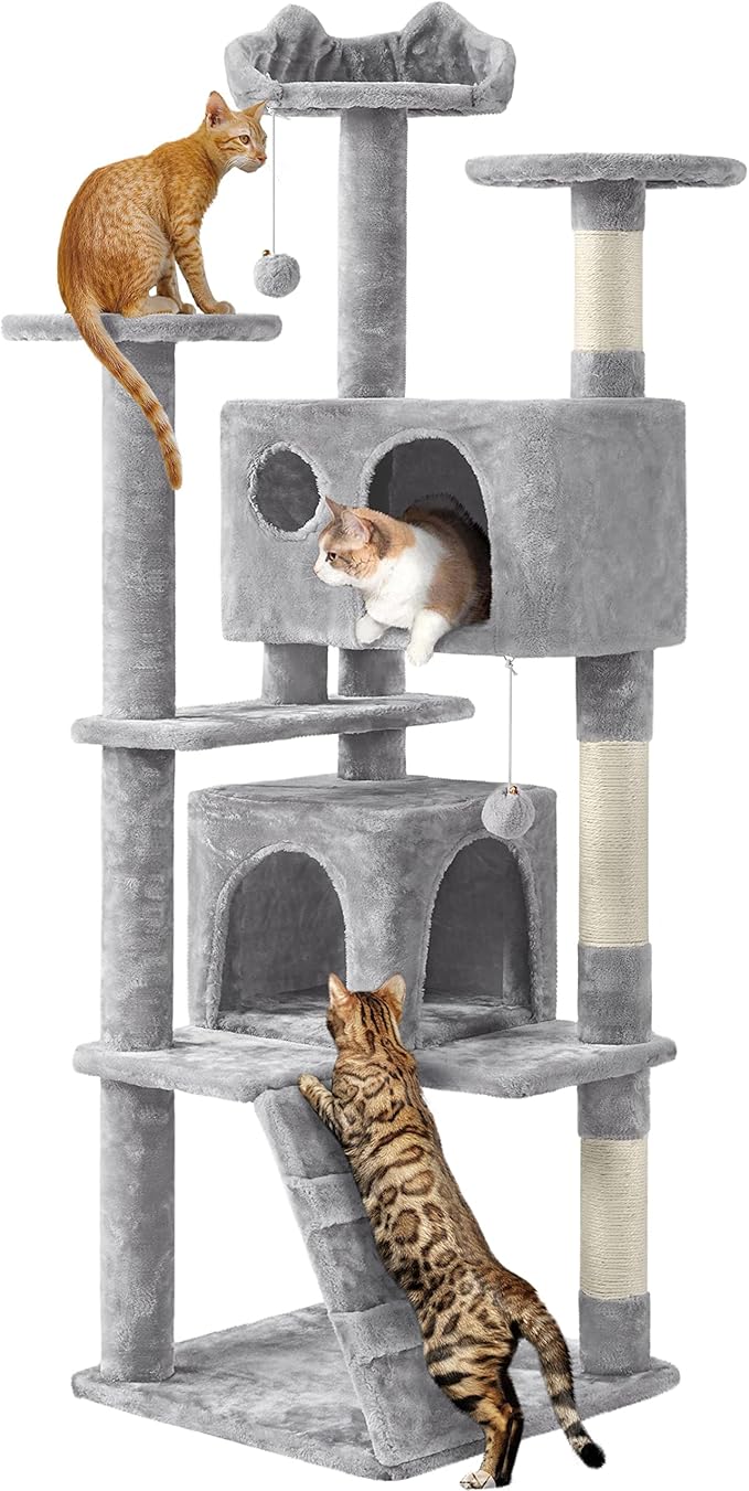 Yaheetech Multi-Level Cat Tree Cat Tower for Indoor Cats Cat Condo Furniture with Sisal Scratching Post, 61in, Light Gray