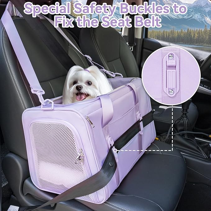 PETSFIT Cat Car Carrier for Medium Cats Dogs, 19"x12"x12" TSA Approved Pet Carrier, with Patent Safety Buckles and Escape-Proof Zipper - Safeguarding Car Travel, Vet Visit, Outdoor