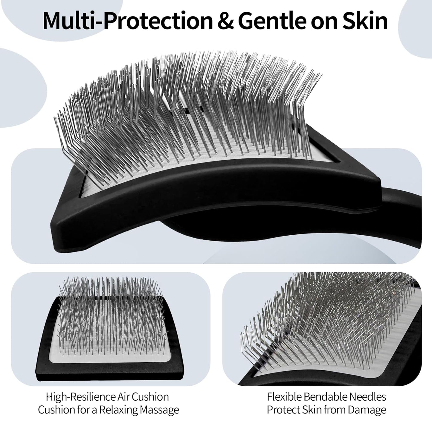 Pet Slicker Brush for Long & Short Hair - Detangling Tool for Dogs & Cats - 135° Angled Stainless Steel Pins, Curved Handle - Gentle Grooming for Small/Medium/Large Breeds (Black)