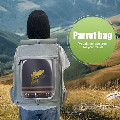 Bird Backpack Carrier with Front Zipper Opening, Portable Bird Travel Carrier Cage with 2 Standing Perches and Metal Tray, Breathable Transport Bag for Parakeet, Budgie, Conure, Cockatiel, Parrot
