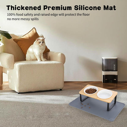 Elevated Whisker Friendly Cat Bowls, 15 Tilted Stand Anti Vomiting Raised Dishes for Food and Water, Ceramic Bowls for Cats and Puppy,Bamboo