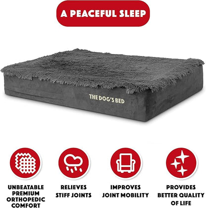 The Dog’s Bed Orthopedic Memory Foam Dog Bed, Large Grey Fur, Pain Relief for Arthritis, Hip & Elbow Dysplasia, Post Surgery, Lameness, Supportive, Calming, Waterproof Cover