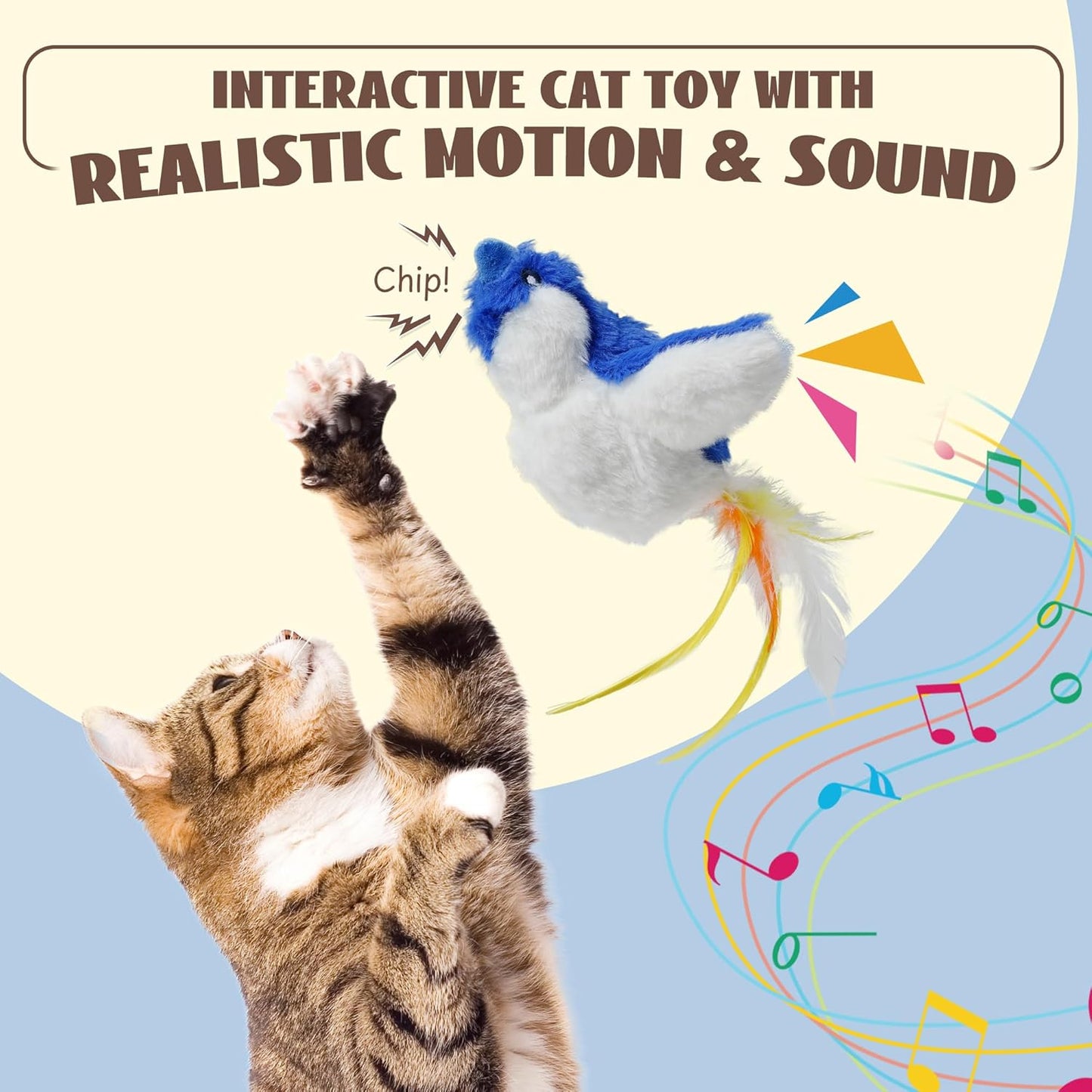Flapping Bird Cat Toy, Interactive Catnip Kitten Toy with Lifelike Chirping, Rechargeable & Touch Activated for Bored Indoor Adult Cats of All Breeds, Blue