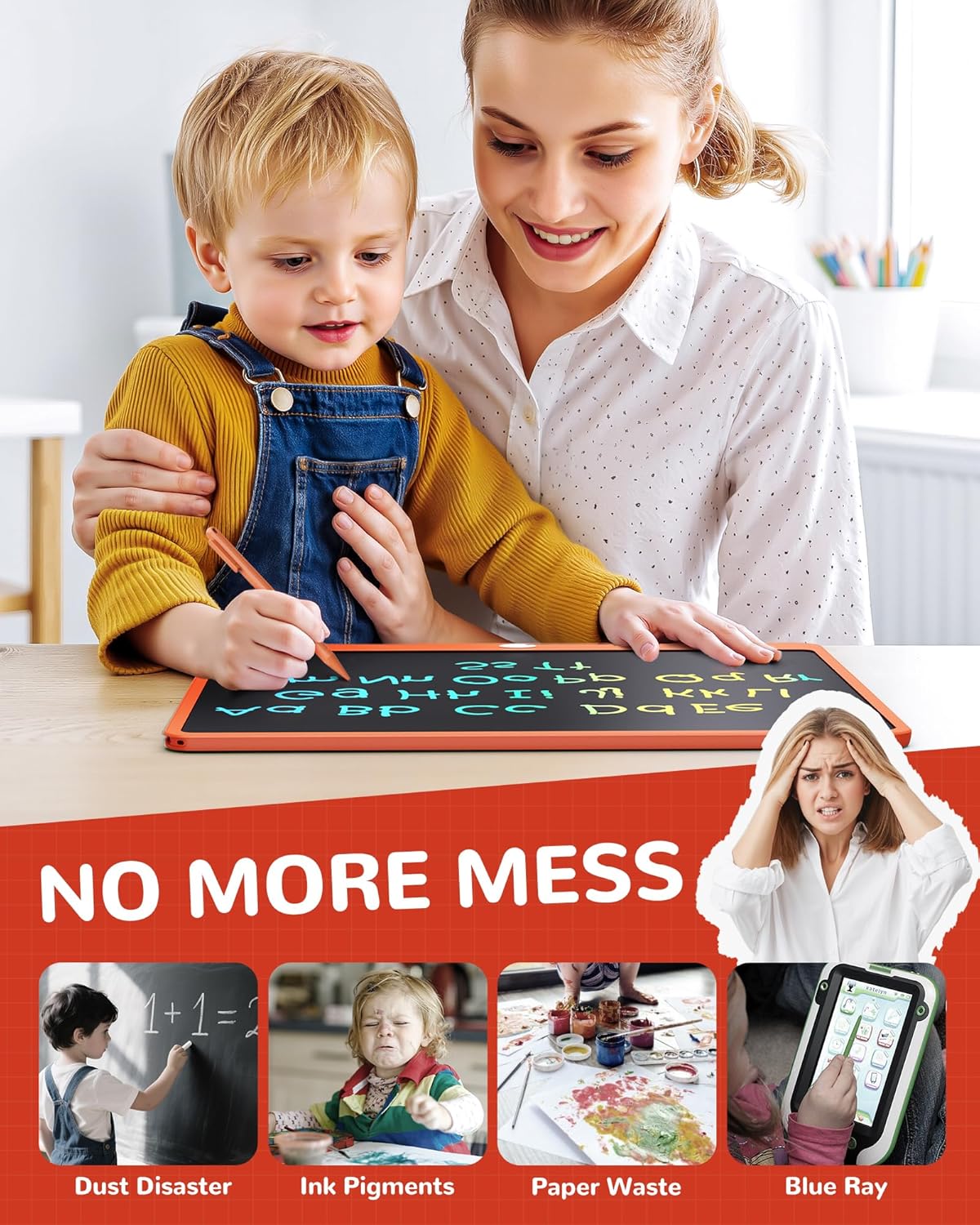 KOKODI LCD Writing Tablet, 16 Inch Colorful Toddler Doodle Board Drawing Tablet, Erasable Reusable Electronic Drawing Pads, Educational and Learning Toy for 3-6 Years Old Boy and Girls(Orange)