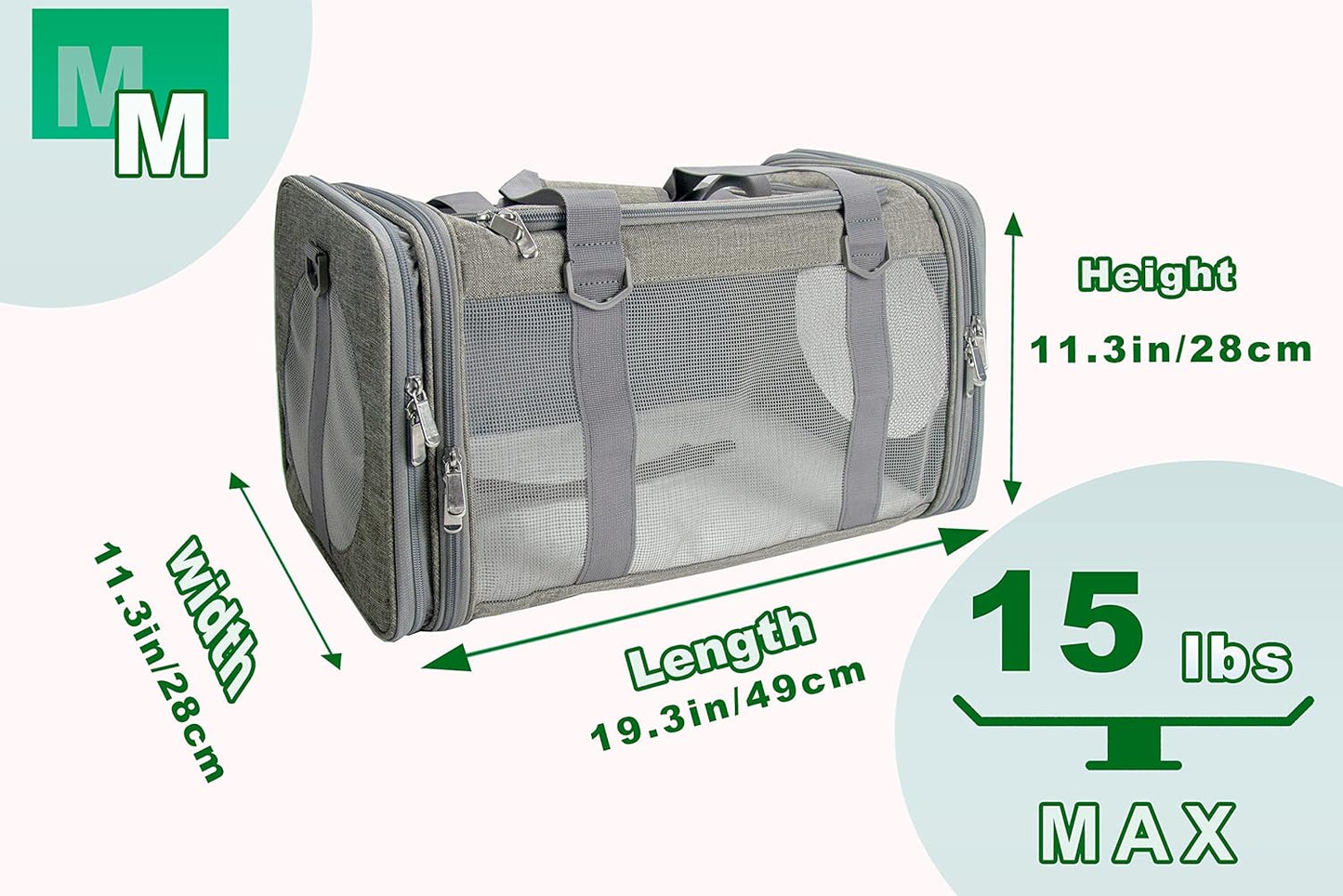 Soft-Sided Pet Carrier for Cats Small Dogs of 15 Lbs Medium Grey