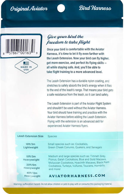 The Aviator Bird Harness Leash Extension: 20 Foot/7 Meter for Small to XX-Lar.