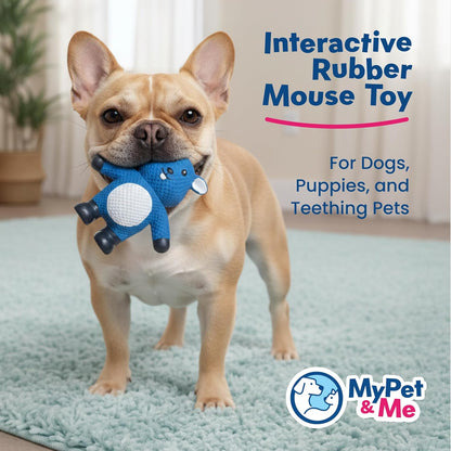 My Pet & Me - Squeaky Dog Toys for Light to Moderate Chewers - Fun Latex Toys for Puppies, Teething, and Gentle Play - Interactive Fetch and Chew Toy with Squeaker (Blue Mouse, 4.3 Inch)