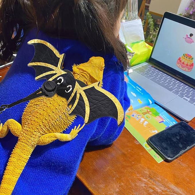 Black Bearded Dragon Carrier Set, Reptile Carrier Kit Includes Bearded Dragon Leash, Shark Costume, Bearded Dragon Harness Vest with Costume for Small Pets Travel