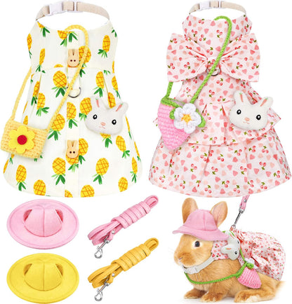 Weewooday 2 Sets Pet Rabbit Bunny Dress Bunny Easter Costume with Leash Hat Mini Bag Harness Leash Small Animals Accessory for Rabbit Hedgehog Ferret Guinea Pigs Piggies Squirrel(Stylish)