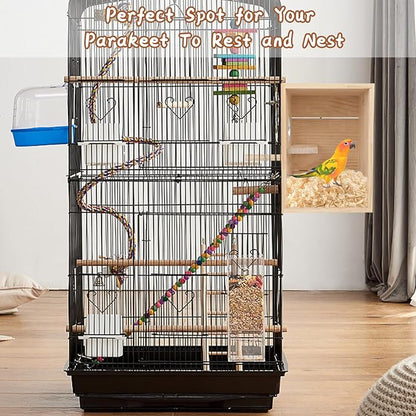 Parakeet Nesting Box Transparent Design, Natural Wood Bird Nest Breeding Box with Perch, Acrylic Bird House for Cage Bird Nesting Box for Small Cockatiel Lovebirds Finch Parrot Canary S