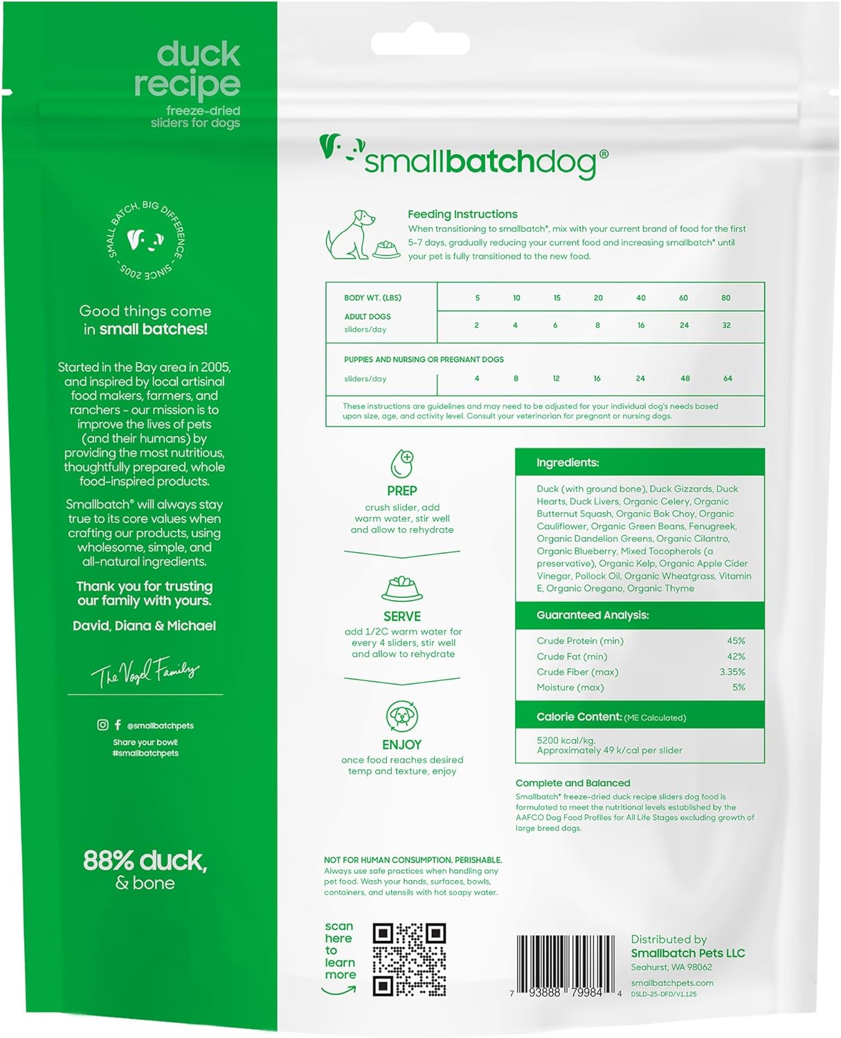 smallbatch Pets Freeze Dried Raw Dog Food, Duck Recipe, 25 oz, Organic High Protein Dog Food, Grain Free, Made in The USA, Humanely Raised Meat, Single Protein, for Picky Eaters, Hydrate & Serve