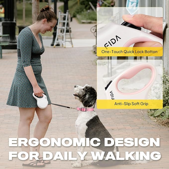 Fida Retractable Dog Leash X-Small Breed, 10 ft Durable Pet Walking Leash for Extra Small Dogs/Cats/Small Animals up to 18 lbs, 360° Tangle Free, White