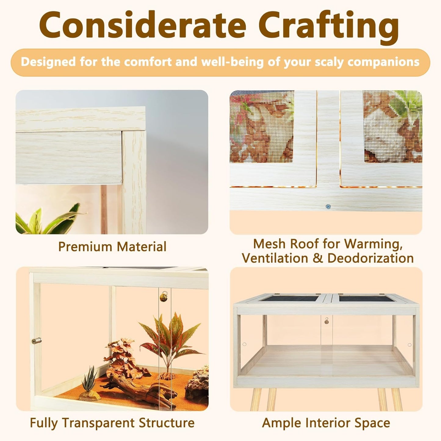 Bearded Dragon Tank with Legs Up to 77 Gallons, Tortoise Habitat with Metal Mesh Top, Reptile Enclosure Lockable Design, Snake Tank (Oak, 77 Gallon, 48" L x 20" W x 47.6" H)