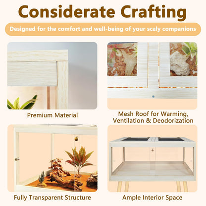 Bearded Dragon Tank with Legs Up to 77 Gallons, Tortoise Habitat with Metal Mesh Top, Reptile Enclosure Lockable Design, Snake Tank (Oak, 77 Gallon, 48" L x 20" W x 47.6" H)