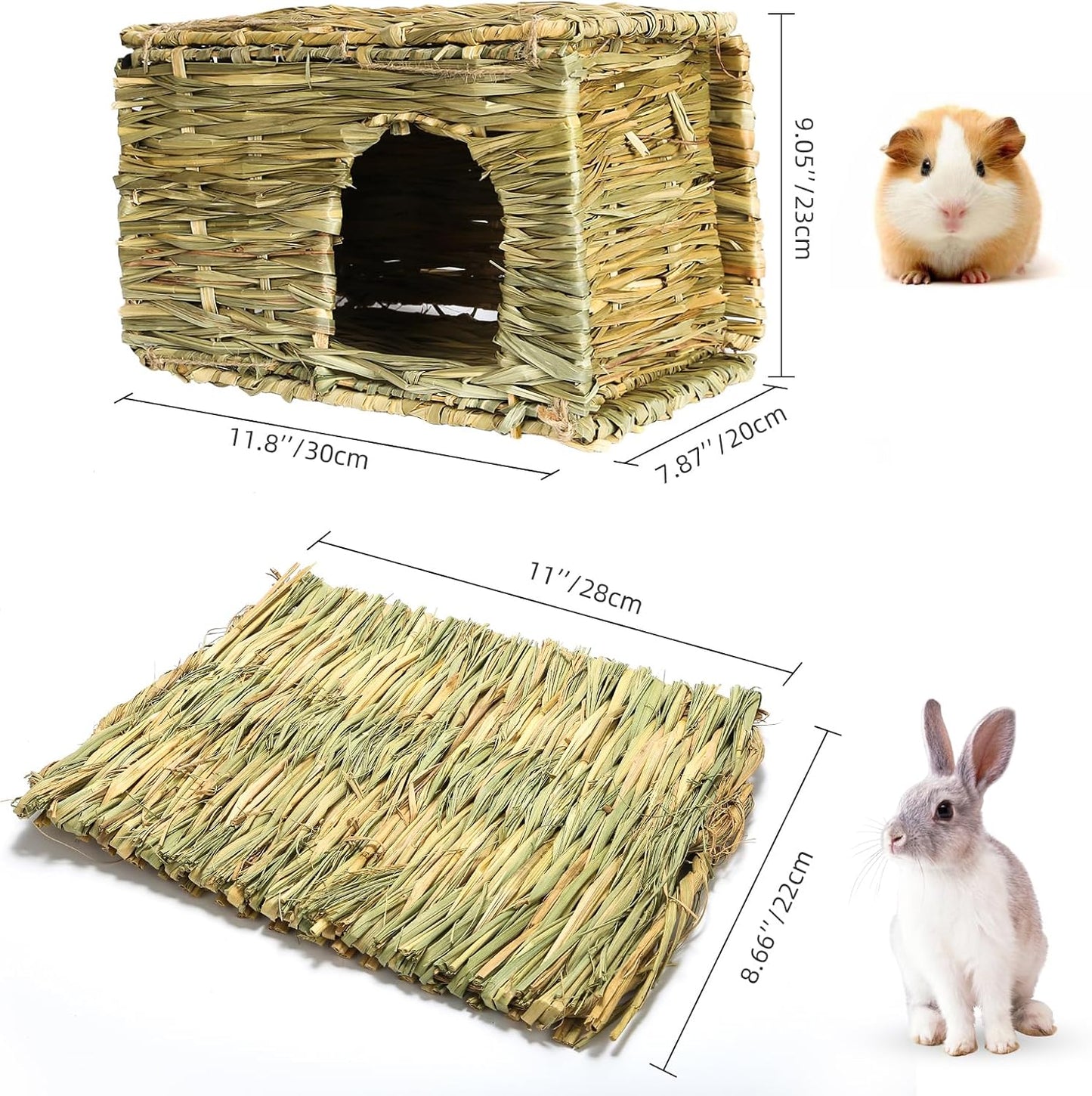 Bunny Grass House-Hand Made Edible Natural Grass Hideaway Comfortable Playhouse for Rabbits, Guinea Pigs and Small Animals to Play,Sleep and Eat (style6)