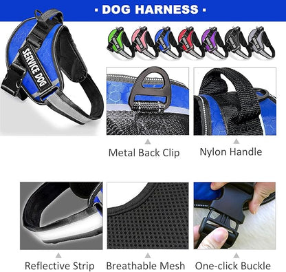 Service Dog Vest, 9 Dog Patches No Pull Dog Harness and Leash Set with Handle,Easy On and Off Pet Vest Harness with Night Safe Reflective Straps for Small Medium Large Breed Dogs