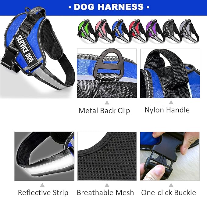 Service Dog Vest, 9 Dog Patches No Pull Dog Harness and Leash Set with Handle,Easy On and Off Pet Vest Harness with Night Safe Reflective Straps for Small Medium Large Breed Dogs