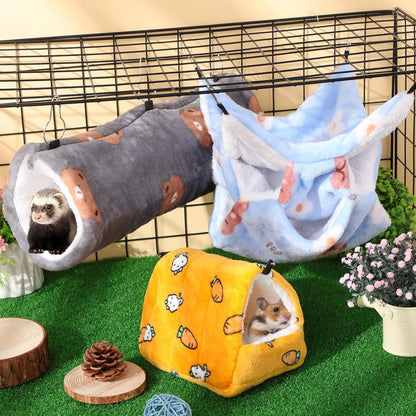 Abbylike 9 Pieces Rat Hammock 3 Tier Guinea Pig Ferret Hammocks Small Pet Hanging Tunnel Glider Toy Guinea Pig Ferret Hideout Bed Cage Accessories for Hamster(Yellow, Grey, Blue,Bear)