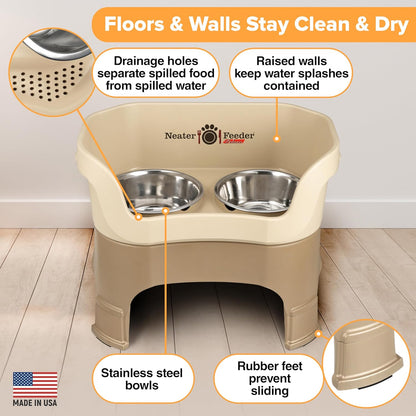 Neater Feeder Deluxe Mess Proof Dog Bowls Elevated for Large Breeds – Made in USA – No Spill Raised Slow Feeder Elevated Dog Bowl Stand, Stainless Steel Food and Water Bowl Set, Cappuccino