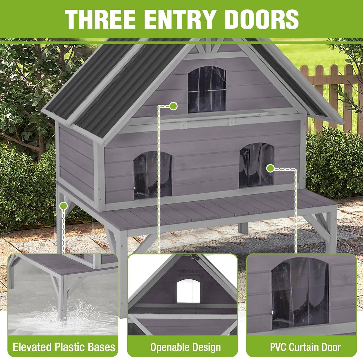 GUTINNEEN Large Outdoor Cat House 2-Story Insulated Cat House Indestructible Weatherproof Feral Cat Shelter with Openable Roof, Escape Doors for 1-6 Feral Barn Cats (Winter-Ready, 43.3"x34.3"x48.5")