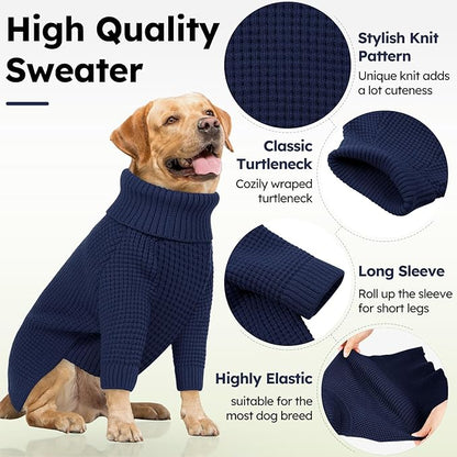Queenmore Dog Sweaters for Small Dogs Male, Turtleneck Fall Puppy Sweater, Waffle Knit Sweater for Dogs, Cat Sweater Puppy Sweaters, Doggie Christmas Sweater, Navy Blue XS