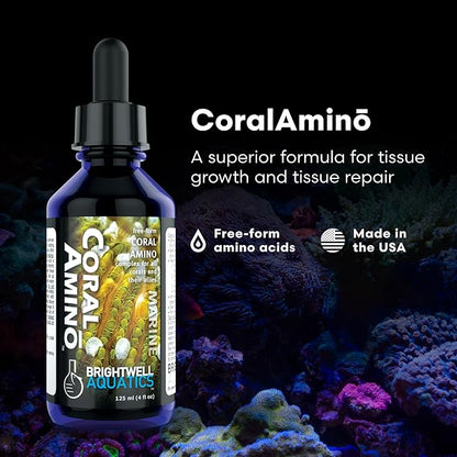 Brightwell Aquatics CoralAmino - Complex of Amino Acids for Corals - Coral food for Aquarium Coral Growth - Saltwater Aquarium Treatments, 2.02 fl oz
