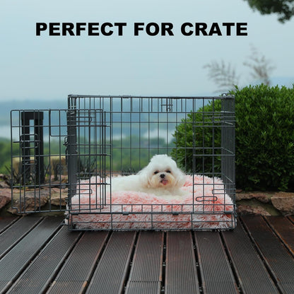 Bedfolks Waterproof Dog Crate Bed, Plush With Removable Washable Cover, Faux Fur Pad for Small Dogs and Cats, Fluffy Kennel 21"x13", Pink