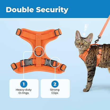 Voyager Escape Proof Cat Harness and Leash Set with Reflective Stitching, Neoprene Handle 5ft - Supports Small, Medium and Large Cats, Kittens for Walking by Best Pet Supplies - Orange, XS