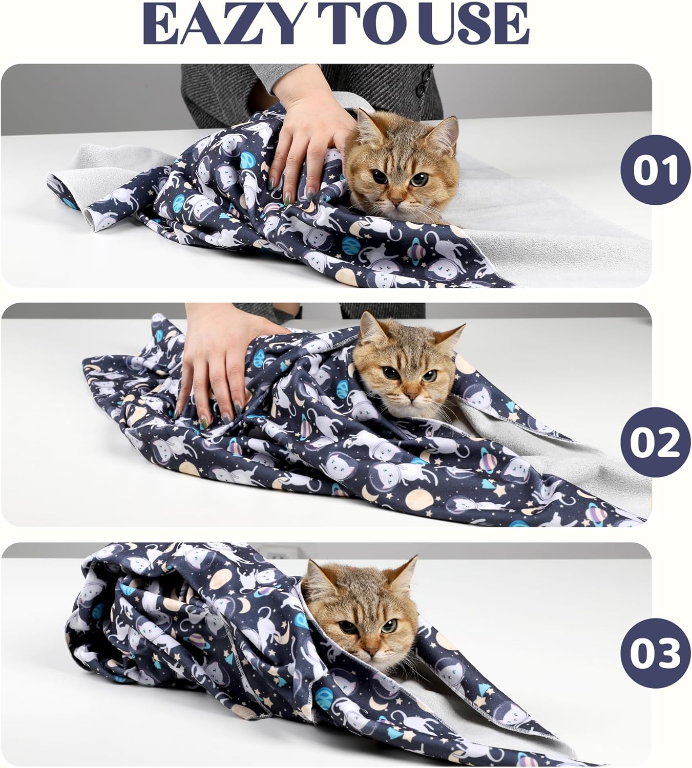35.4'' Cat Wrap for Cutting Nails, Cat Restraint for Nail Clipping, Cat Swaddle Wrap for Adult Cats, Cat Burrito Wrap Can Be Applied to Cat Nail Trimming, XX-Large, Within 22lbs