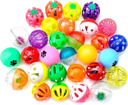 CHIWAVA 48 Pack Plastic Noisy Cat Toy Balls with Bell Kitten Chases Toy 8 Type Assorted Color Size