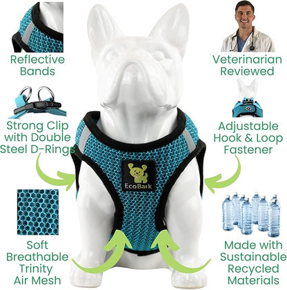 EcoBark Step in Dog Harness - Eco-Friendly Small & Medium Breed Dog Harnesses - Reflective and Adjustable Mini Body Halter Vest - Soft Mesh Toy Breed Harness (Aqua Blue, Medium)