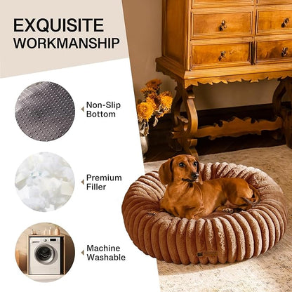 MEWOOFUN Donut Dog Beds for Small Dog, Calming Bed Round Cute Puppy Bed with Non-Slip Bottom, Fluffy Washable Pet Bed for Puppy and Kitten (Dark Brown, XS (20x20x6))
