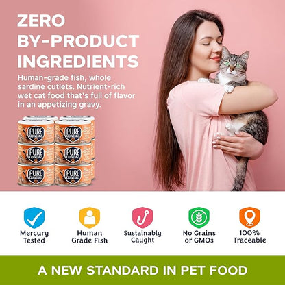Pure Cravings Wet Cat Food Canned Tuna and Salmon Cutlets in Gravy, 100% Mercury-Tested, Moist Can Fish for Cats, Grain-Free, Protein, Non-GMO, Pack of 12