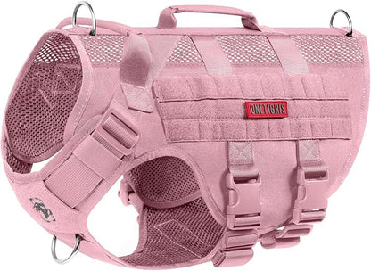 OneTigris Tactical Dog Harness for Small Dog, No Pull Small Dog Vest Harness with Handles Breathable Military Dogs Molle Vests for Walking Hiking Training (Pink, Medium)