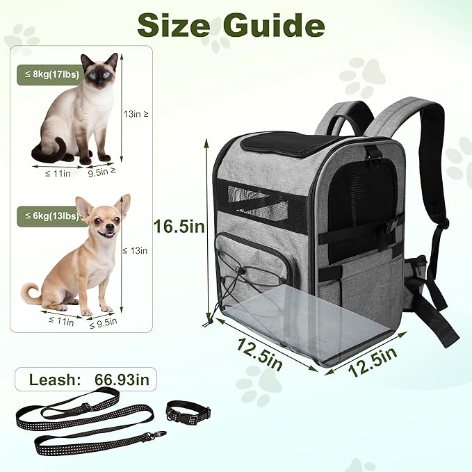 Dog Carrier Backpack for Small Dogs – Breathable and Comfortable Pet Travel Bag with, Safety Buckle and Adjustable Straps, Ideal for Hiking and Outdoor Adventures, Standard Pad, Gray