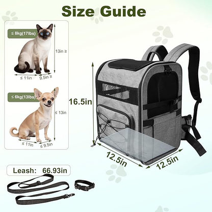 Dog Carrier Backpack for Small Dogs – Breathable and Comfortable Pet Travel Bag with, Safety Buckle and Adjustable Straps, Ideal for Hiking and Outdoor Adventures, Standard Pad, Gray